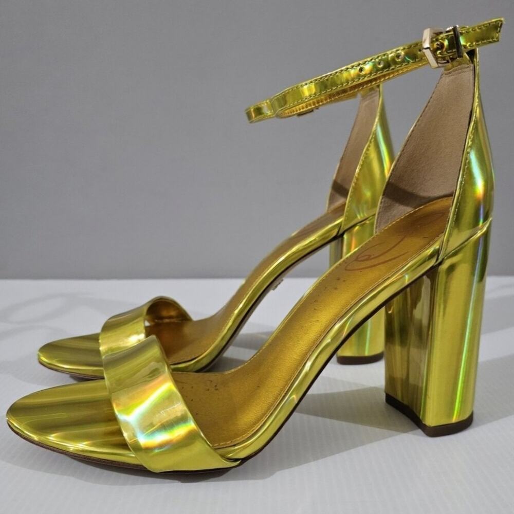 Sam Edelman Yaro Block Heel Sandal Metallic Mimosa Gold Vegan Leather Size 9